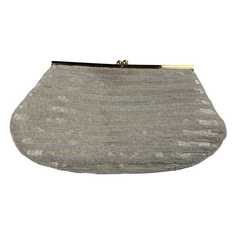 Vintage Mr. John Beaded White Clutch Mother‎ Of Pearl